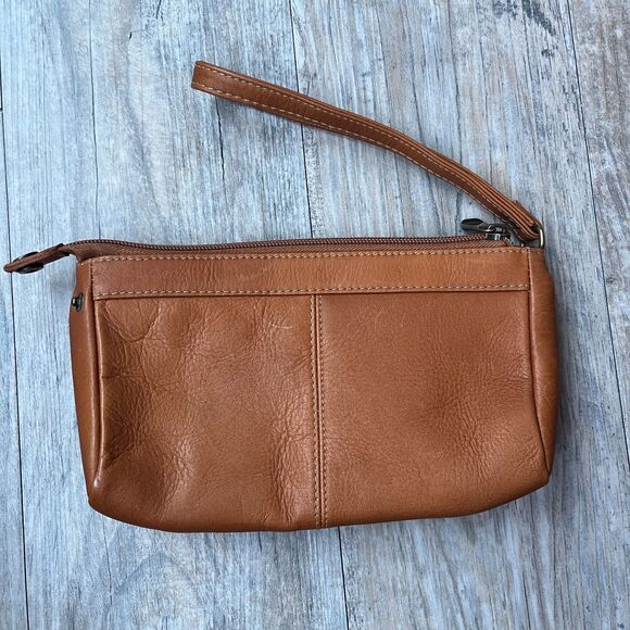 Le Donne Wristlet Leather Brown Vintage Neautral Minimalist Strap Wallet - Picture 2 of 6